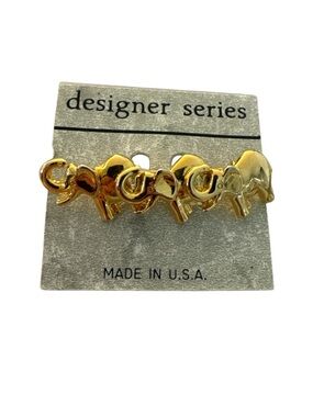 Designer Series Gold 3 Elephant Gold Tone Pin Brooch Fancy Dressy Jewelry